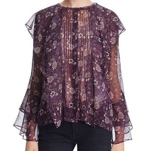 Kobi Halperin Ruffled Floral Silk Blouse